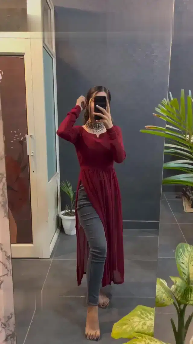 Full Sleeves Gown for Women (Maroon, M)