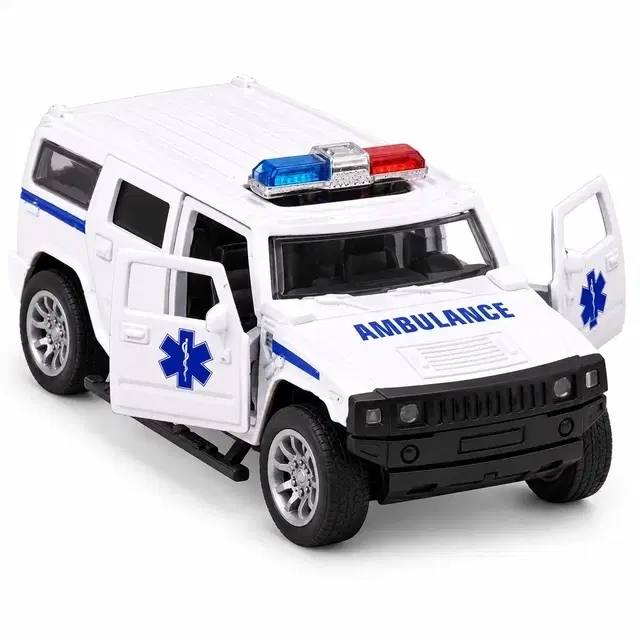 Toy Cloud 1:32 Hummer Ambulance Die-Cast Pull-Back Car with Opening Doors