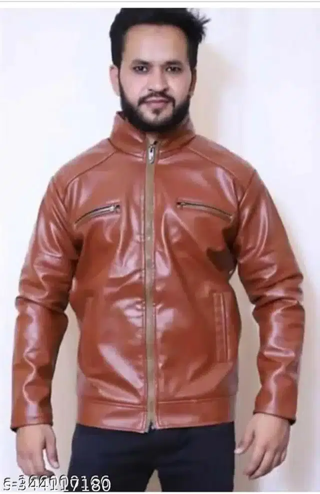 Leather Jacket for Men (Brown, M)