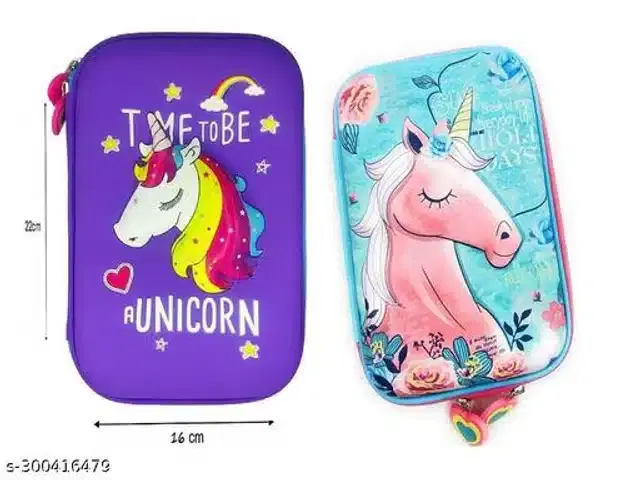 Unicorn Theme Pencil Case, Blue, Pack of 2