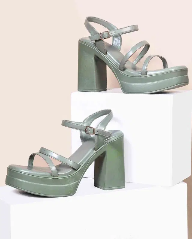 JM Looks Stylish Heels for Women (Green, 4)