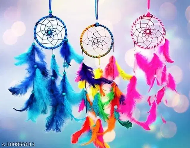Feather Wall Hanging Dream Catcher, Multicolor, Pack of 3