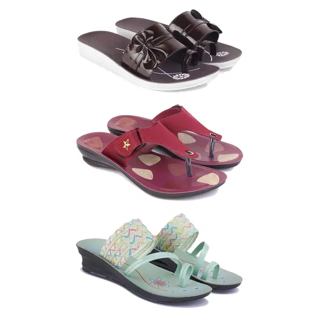 Flats for Women, Set of 3 (Multicolor, 5)