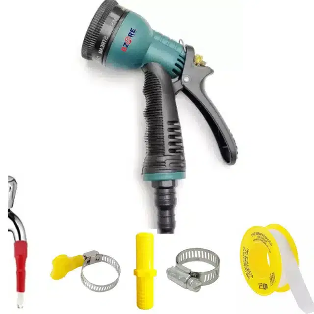 Brass Rod 8 Flow Water Spray Gun with 5 Accessories, Multicolor