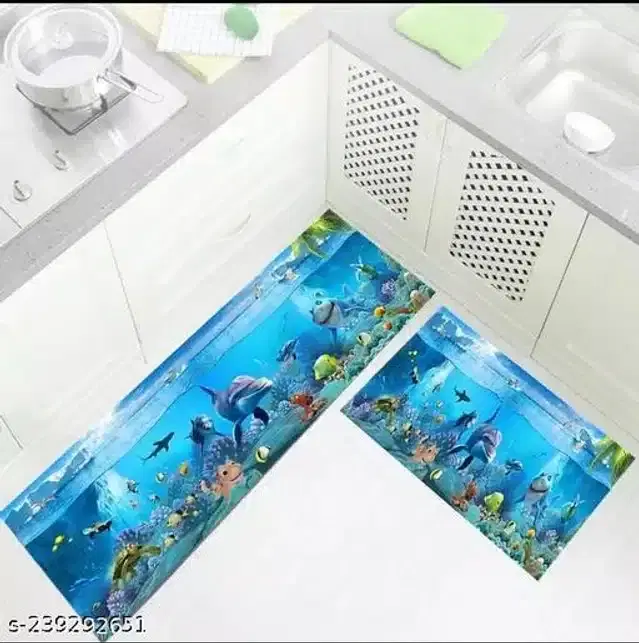 Anti Slip Kitchen Mat, Multicolor, Pack of 2