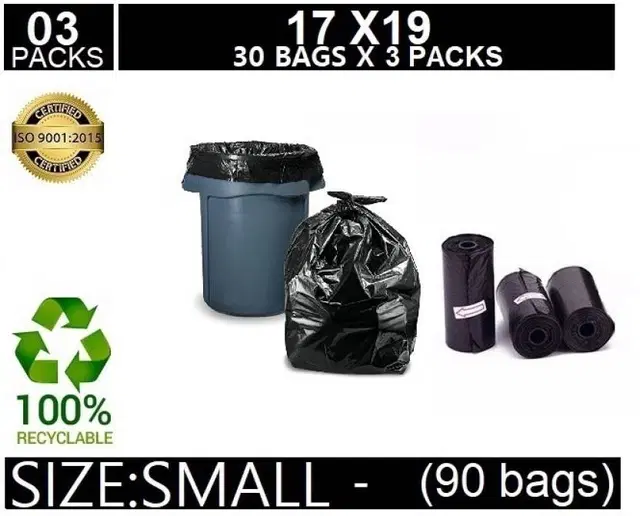 Innate Branded, Size-17x19, 90 Pcs Garbage Bags,, Set of 3, Black