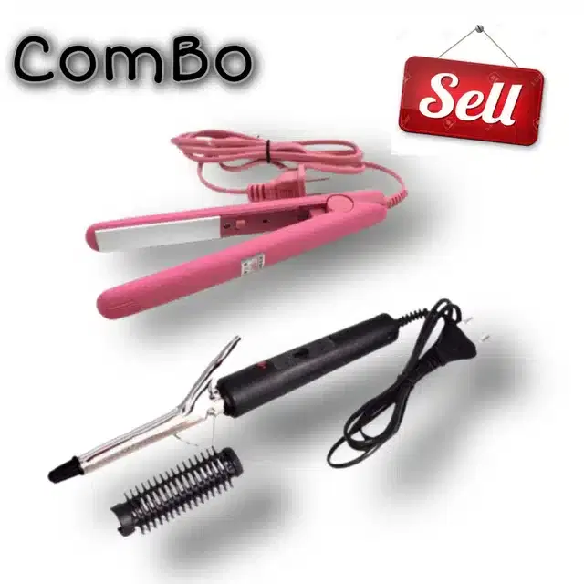 Mini Hair Straightener with Curler, Set of 2, Multicolor, 1000 W
