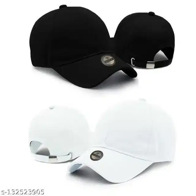 Cotton Cap for Men & Women, Pack of 2 (Black & White)
