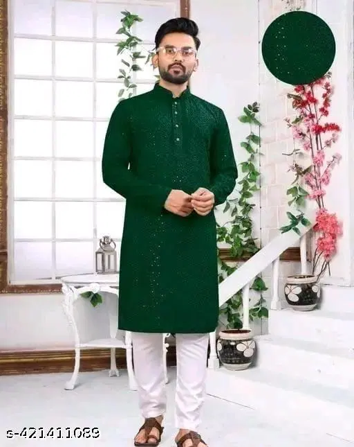 Embellished Rayon Kurta Set for Men (XXS)