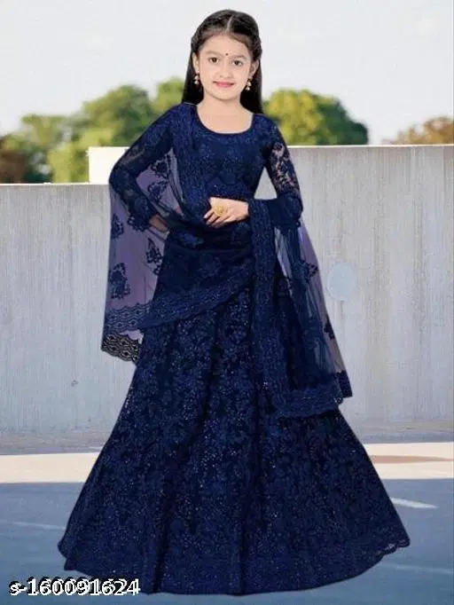 Girls Lehenga Choli for Women (Blue, 9-10 Years)