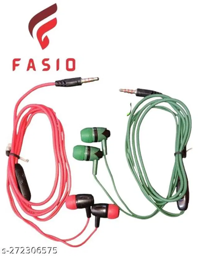 Premium 3.5 mm Jack Wired Earphones, Red & Green, Pack of 2