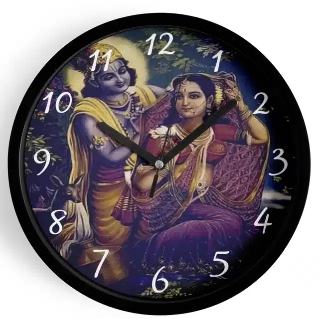 Analog Lord Krishna Wall Clock for Home, Black, 7 Inches
