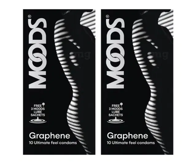 Moods Graphene 10 Pcs Condoms with 3 Pcs Free Lube Sachets, Pack of 2