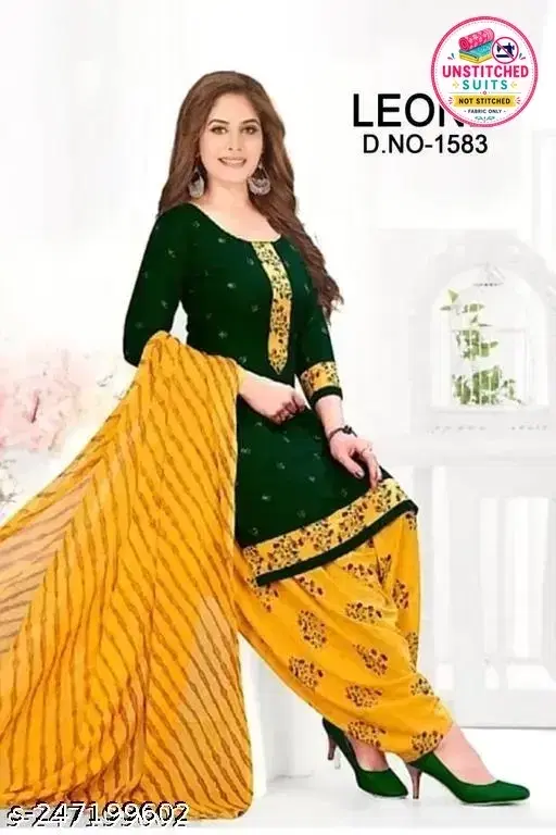 Crepe Printed unstitched suits for women, Dark Bottle Green