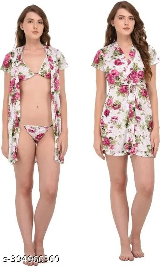 Satin Solid Babydoll for Women, Purple (L)