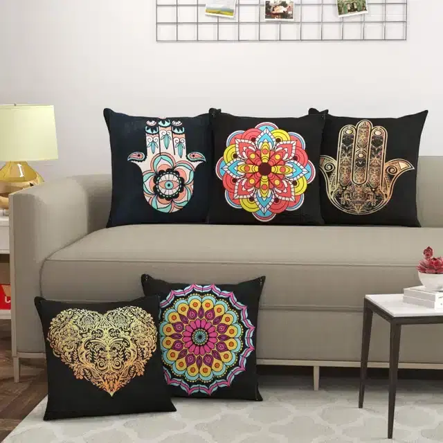 Premium Dupion Silk Cushion Cover, 16x16 inch, Multicolor, Set of 5, A-4