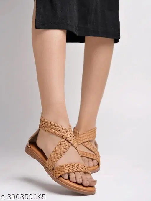 Shoetopia Solid Sandals (Beige, IND-7)