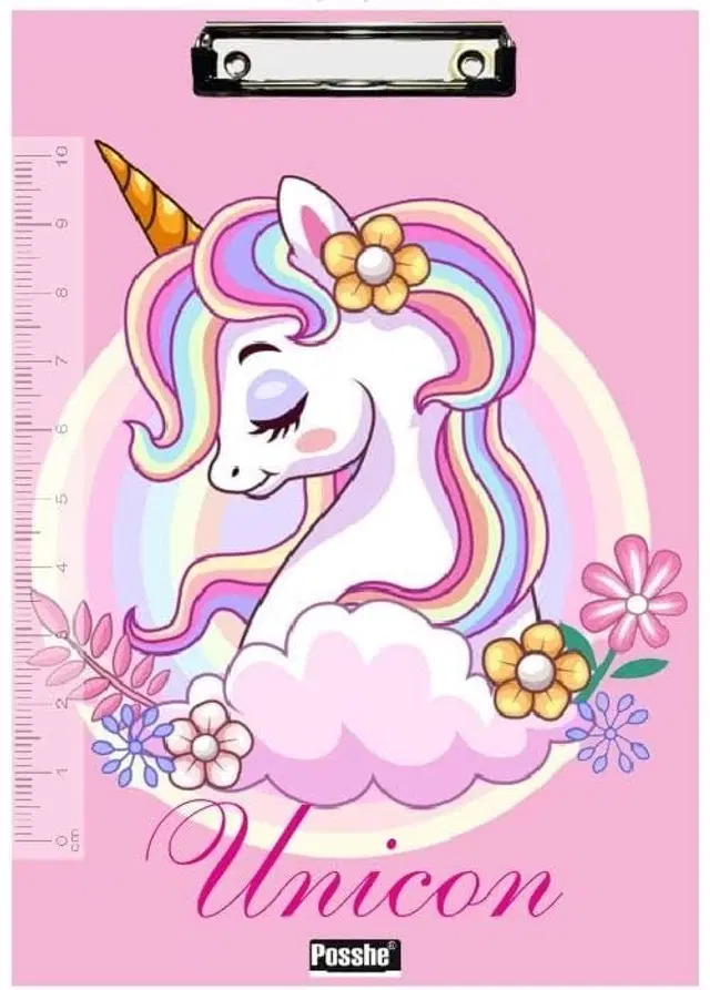 Wooden Posshe Kids Cartoon Printed Premium Exam Clipboard, Pink