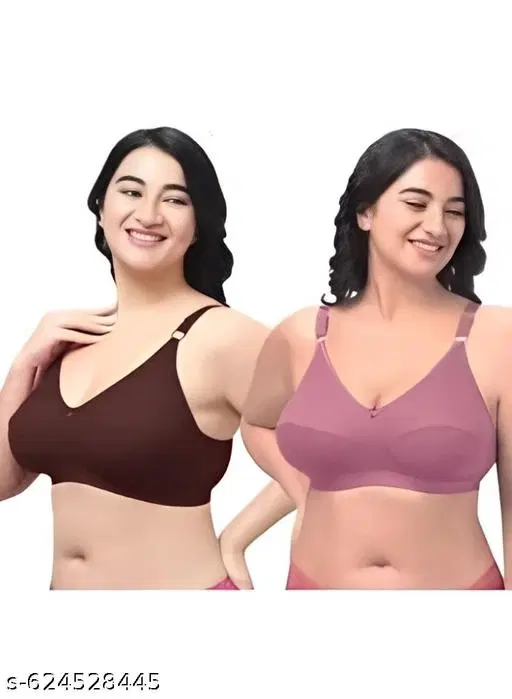 Hosiery Solid Bras for Women, Brown & Pink, Pack of 2 (30B)