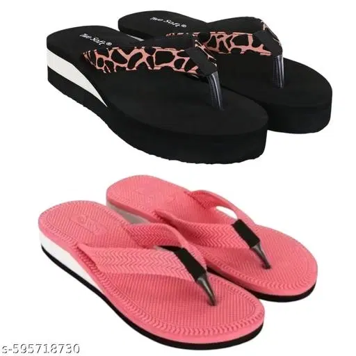 Twosoft EVA Flip-flops for Women (Pink, 5) Pack of 2
