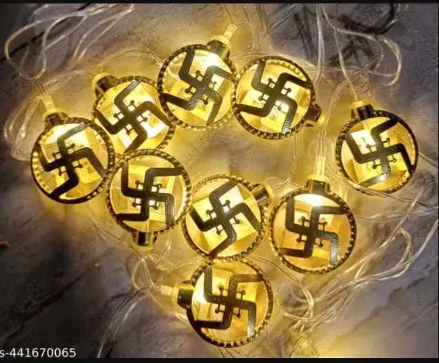 10 LEDs 2. 5 m Golden Metal Swaztik String Yellow LED Light (Pack of 1)