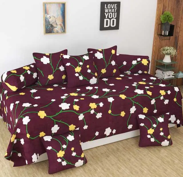 Homefab Microfiber Diwan Set, Wine, 60X88 In, HF-116