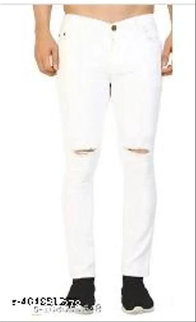 Denim Slim Fit Jeans for Men (White, 28)
