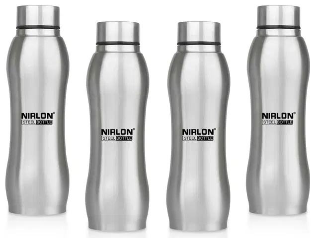 Nirlon Stainless Steel Water Bottles, Silver, 1000 ml, Pack of 4