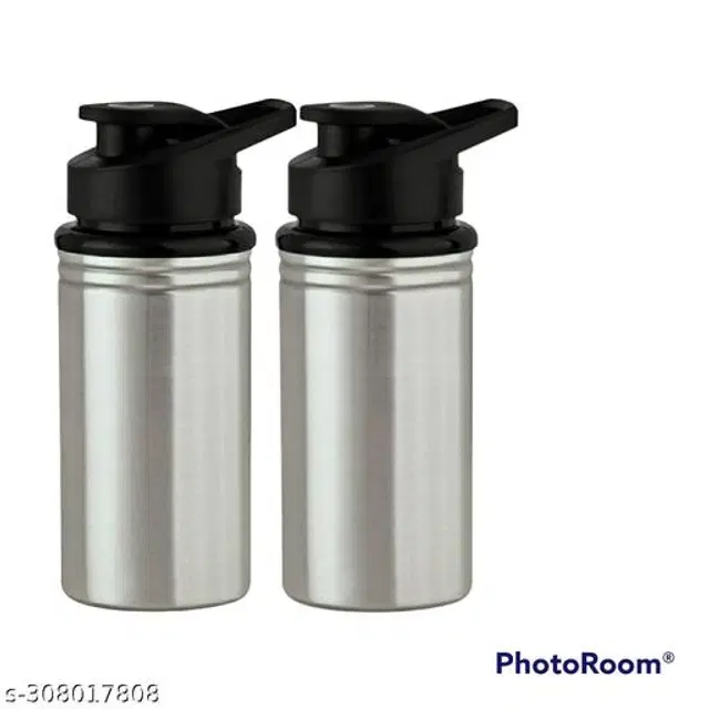 Stainless Steel Sports Water Bottles, Pack of 2, Silver, 500 ml