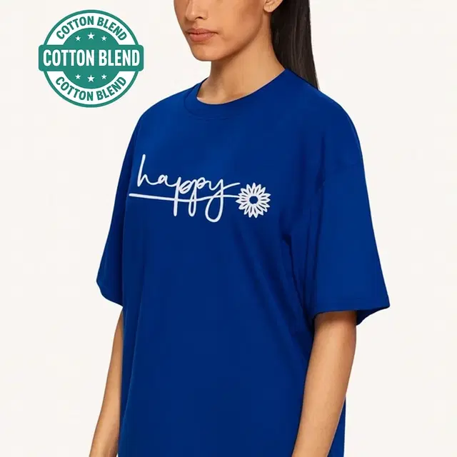 Round Neck Printed T-Shirt for Women, Blue (XXL)