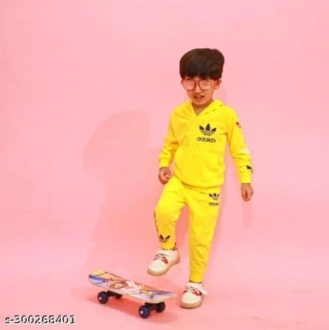 Cotton Blend Solid Clothing Sets for Boys & Girls (Yellow, 1-2 Years)