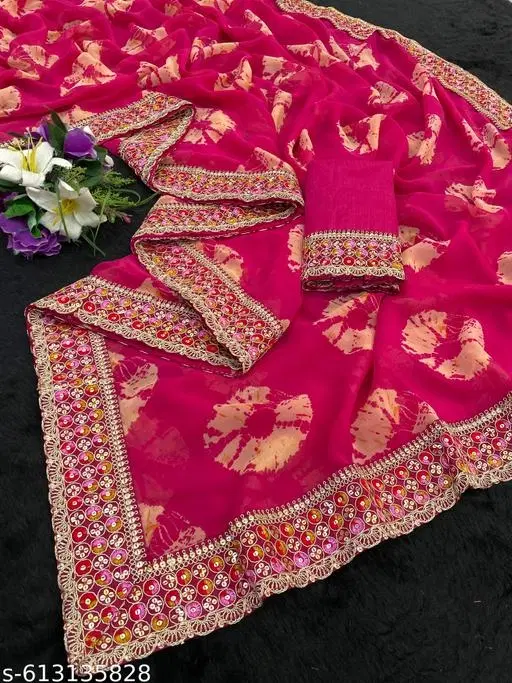 Pretty Saree for Women (Pink, Free Size)