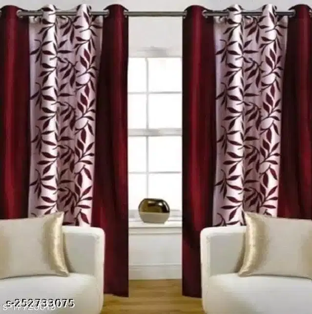 Curtains for Door, Maroon, 5 Feet, Pack of 2