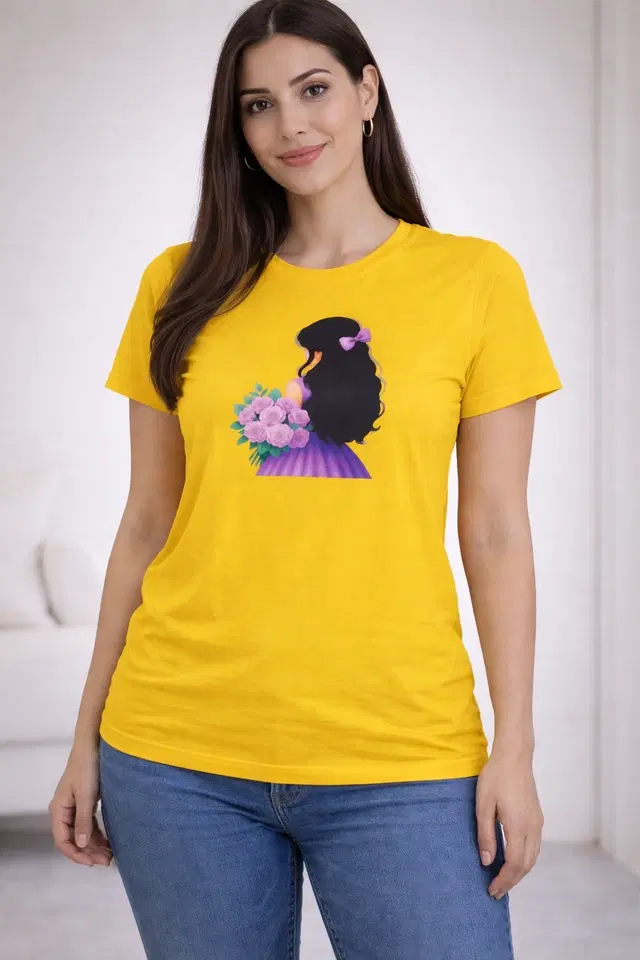 Cotton Blend Printed T-shirt for Men, Yellow (S)