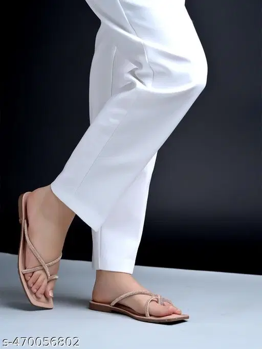 Embellished Synthetic Flat Sandals for Women (Pink, IND-4)