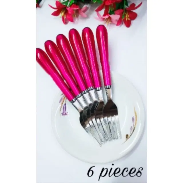 Stainless Steel Fork Set, Pink, Pack of 6