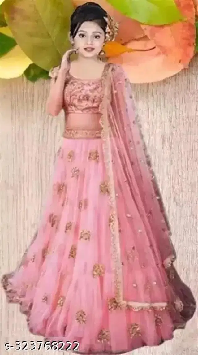 Net Lehenga with Choli & Dupatta for Girls (Pink, 3-4 Years)