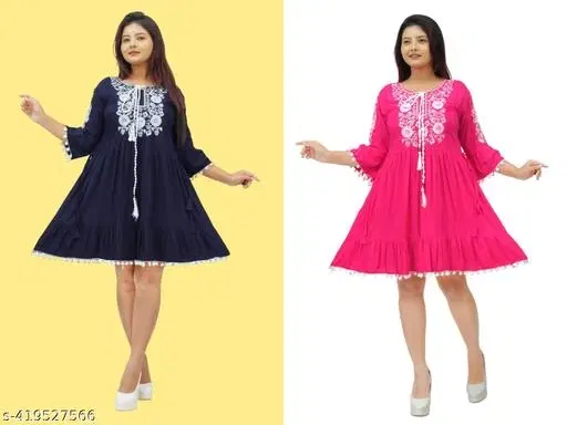 Bohemian Party Dress for Women, Pack of 2 (Pink, XL)