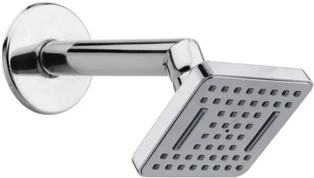 Stainless Steel Bend Shower Head, 3x3 inches with 7 inches Arm & Wall Flange, Silver, Set of 1