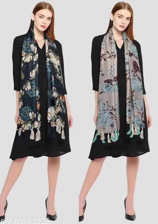 Poly Chiffon Printed Scarves for Women, Multicolor, Pack of 2