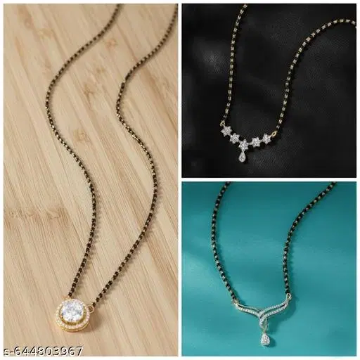 Single Strand Mangalsutra for Women, Pack of 3 (White, 18 inch)