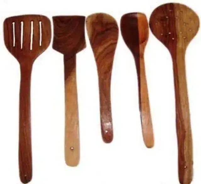 Handmade Wooden Non Stick Ladles, Brown, Pack of 5