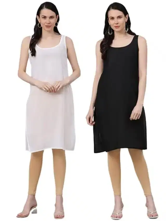 Full Length Solid Camisole for Women, Pack of 2 (Black & White, 28)