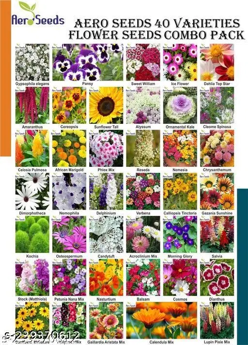 Aero Seeds 40 variety flower seeds combo pack with instruction manual