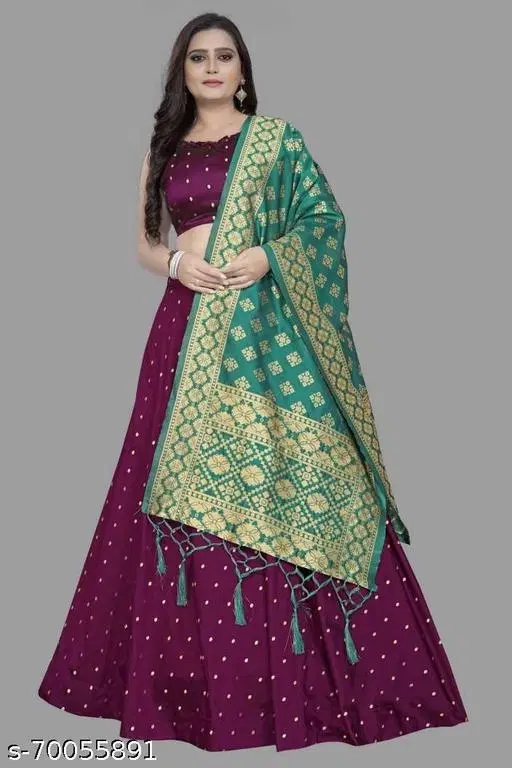 Cotton Blend Lehenga Choli for Women (Purple, Free Size)