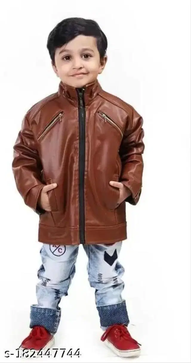 Polyester Jacket for Boys (Brown, 3-4 Years)