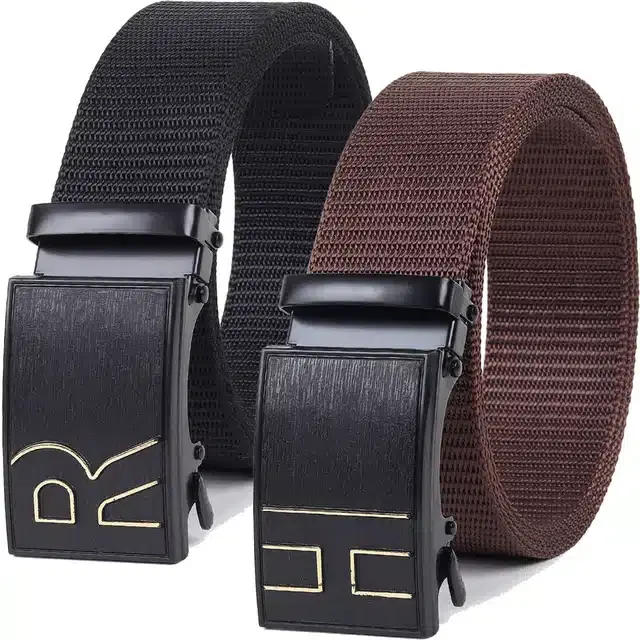 Casual Nylon Belts for Men, Pack of 2 (Black & Brown)