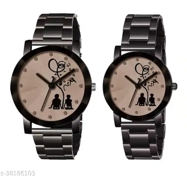 Analog Watch for Couple, Pack of 2 (Multicolor)