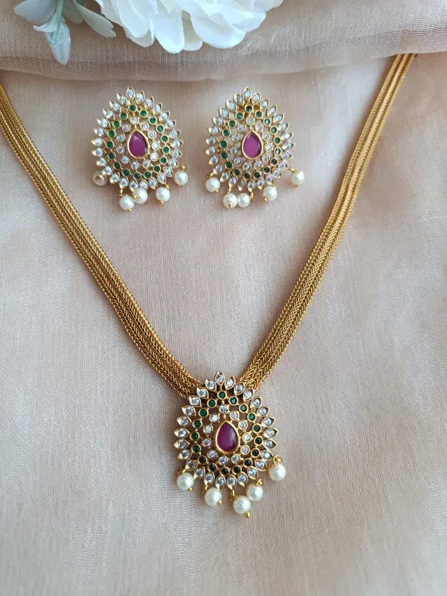 Gold-plated Brass Jewellery Set for Women (Lime, Free Size)