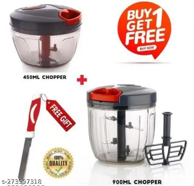 Plastic Manual Vegetables Choppers with Kitchen Knife, Multicolor, Set of 3